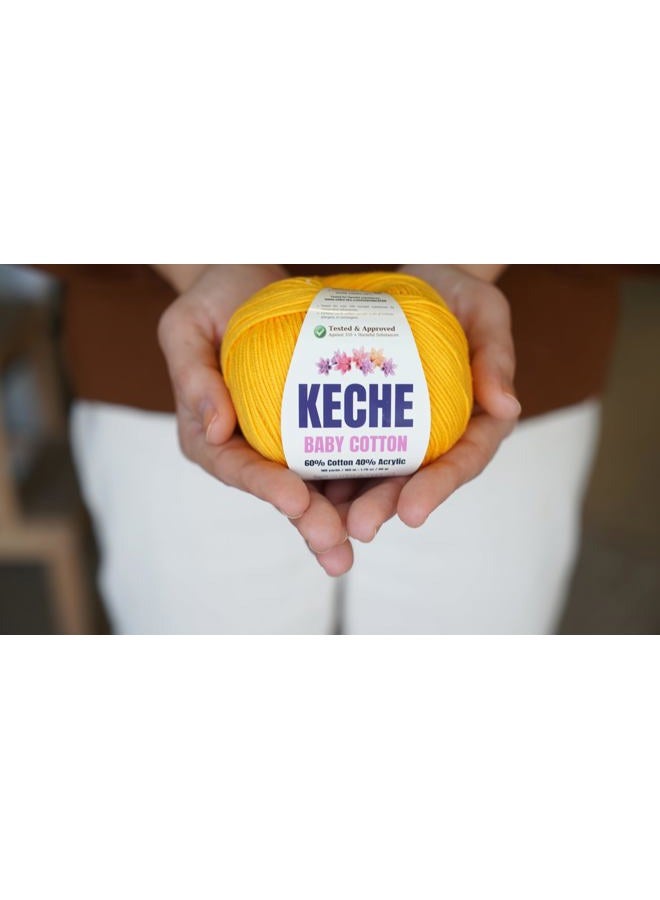 Keche Cotton Yarn, 60% Cotton 40% Acrylic Yarn, Soft Cotton Yarn for Crochet and Knitting, Amigurumi Yarn 1 Skein/Ball 1.76 Oz (50g) / 180 Yrds (165m) - Pink - Image 3