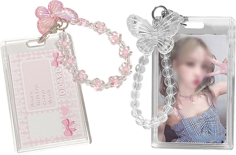 PKRFCJ 2 Sets Photocard Holder,Kpop Photocard Holder,with Creative Butterfly Chain Keychain for Easy Access to Cards,Suitable for Kpop Album Cards,Fun Gifts for Friends - Image 1
