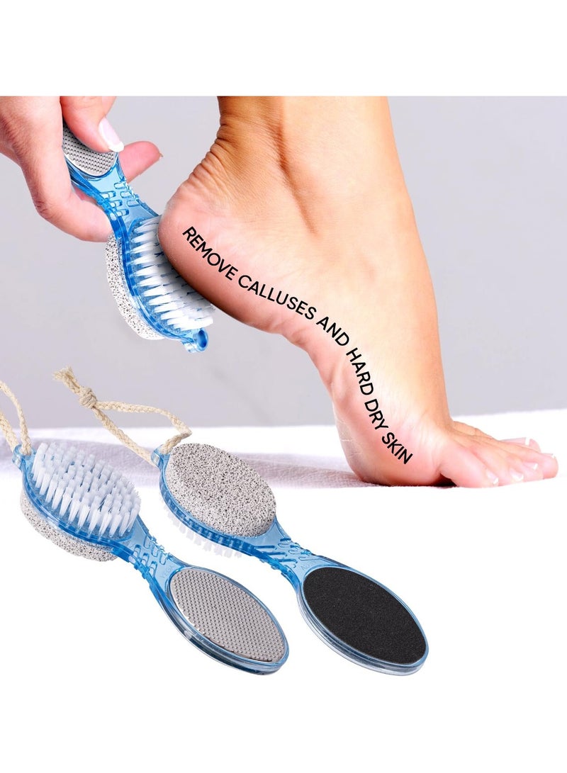 4 in 1 Foot Pedicure Brush Pumice Stone Scrubber File Soft Care Multi-Purpose Manicure Brush for Cleaning and Polishing Feet, Toes and Nails - Multicolor - Image 1