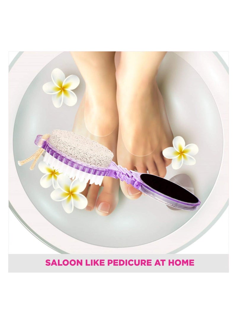 4 in 1 Foot Pedicure Brush Pumice Stone Scrubber File Soft Care Multi-Purpose Manicure Brush for Cleaning and Polishing Feet, Toes and Nails - Multicolor - Image 4