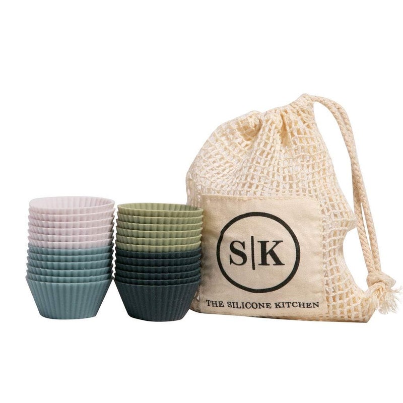 The Silicone Kitchen كوب الخبز المصغر من السيليكون القابل لإعادة الاستخدام، غير سام، خالي من BPA، آمن للغسل في غسالة الصحون، مصغر، 24 قطعة، أبيض أزرق أخضر - Image 4