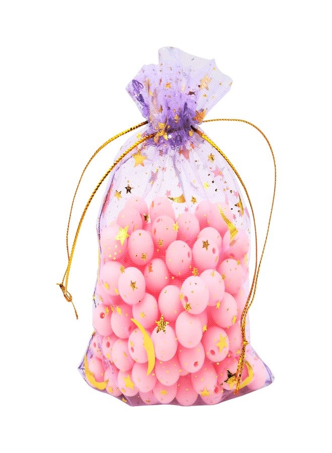 DIYOMR 120Pcs Dream Night Sky Star Moon Gold Organza Lovely Bags Jewelry Cosmetic Bags 4.3x6.3 Inch Drawstring Mesh Favor Pouches Giftwrap Bags for Wedding Party Gift Packaging (Purple - Image 4