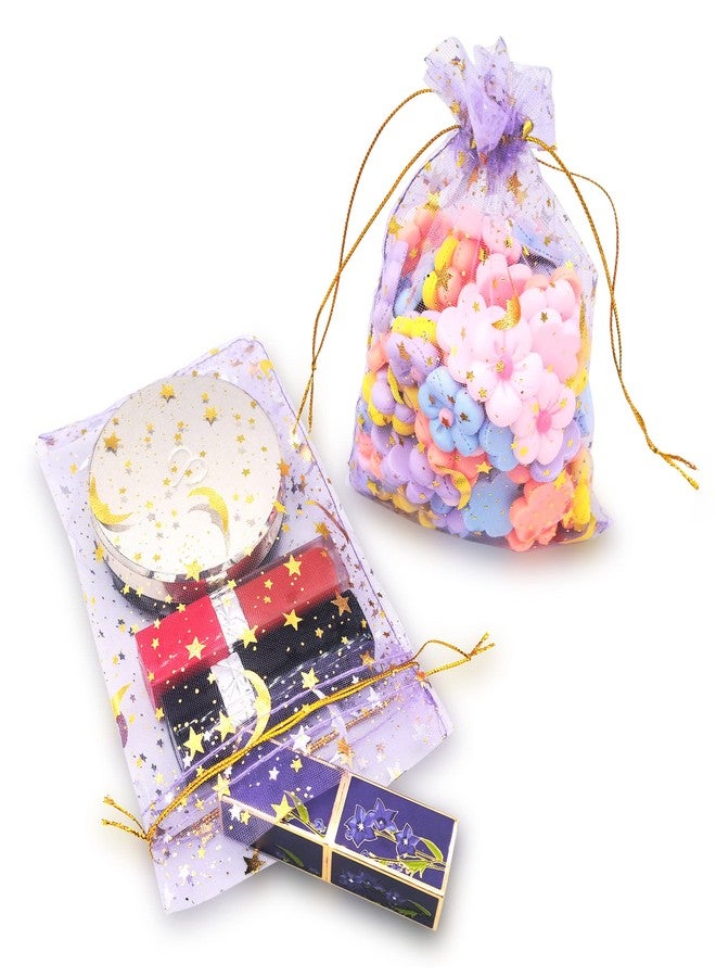 DIYOMR 120Pcs Dream Night Sky Star Moon Gold Organza Lovely Bags Jewelry Cosmetic Bags 4.3x6.3 Inch Drawstring Mesh Favor Pouches Giftwrap Bags for Wedding Party Gift Packaging (Purple - Image 5