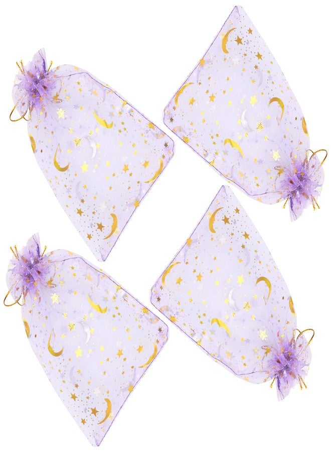 DIYOMR 120Pcs Dream Night Sky Star Moon Gold Organza Lovely Bags Jewelry Cosmetic Bags 4.3x6.3 Inch Drawstring Mesh Favor Pouches Giftwrap Bags for Wedding Party Gift Packaging (Purple - Image 2