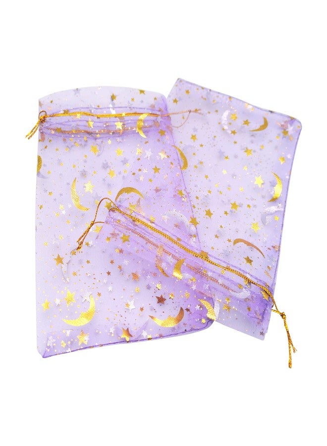 DIYOMR 120Pcs Dream Night Sky Star Moon Gold Organza Lovely Bags Jewelry Cosmetic Bags 4.3x6.3 Inch Drawstring Mesh Favor Pouches Giftwrap Bags for Wedding Party Gift Packaging (Purple - Image 3