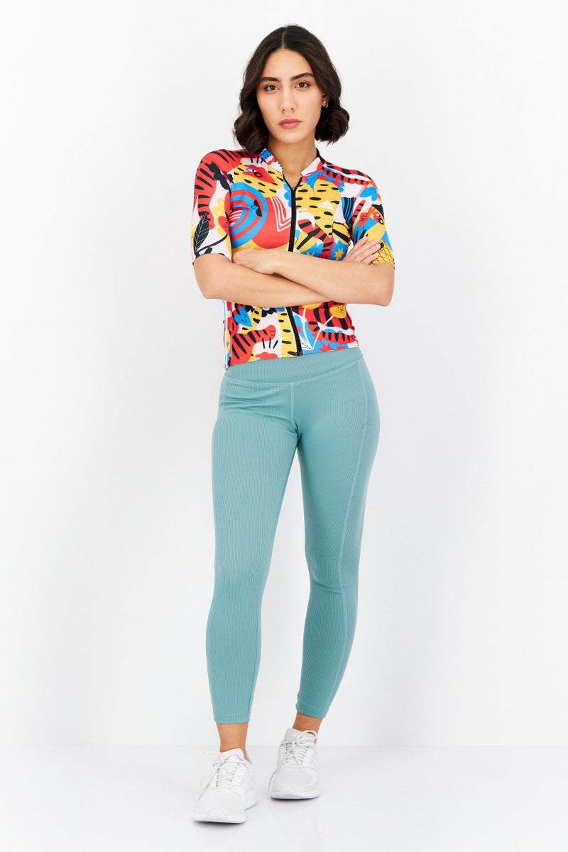 Adidas Women Sportswear Fit Allover Print Training Jersey, Red Combo - Image 3