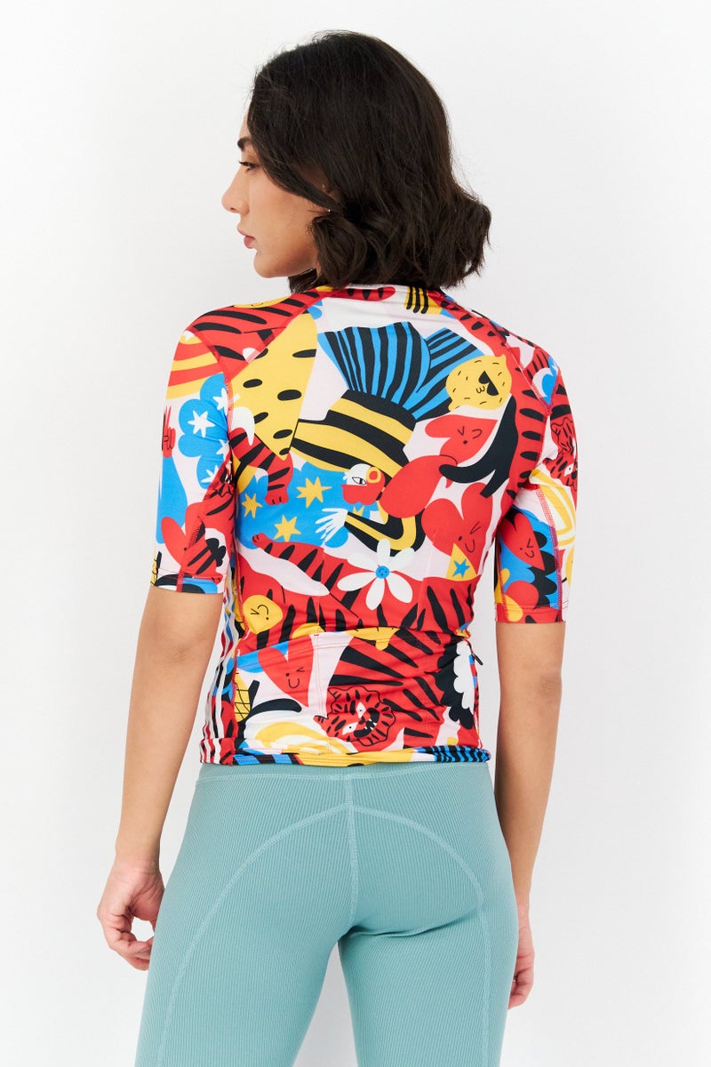 Adidas Women Sportswear Fit Allover Print Training Jersey, Red Combo - Image 2