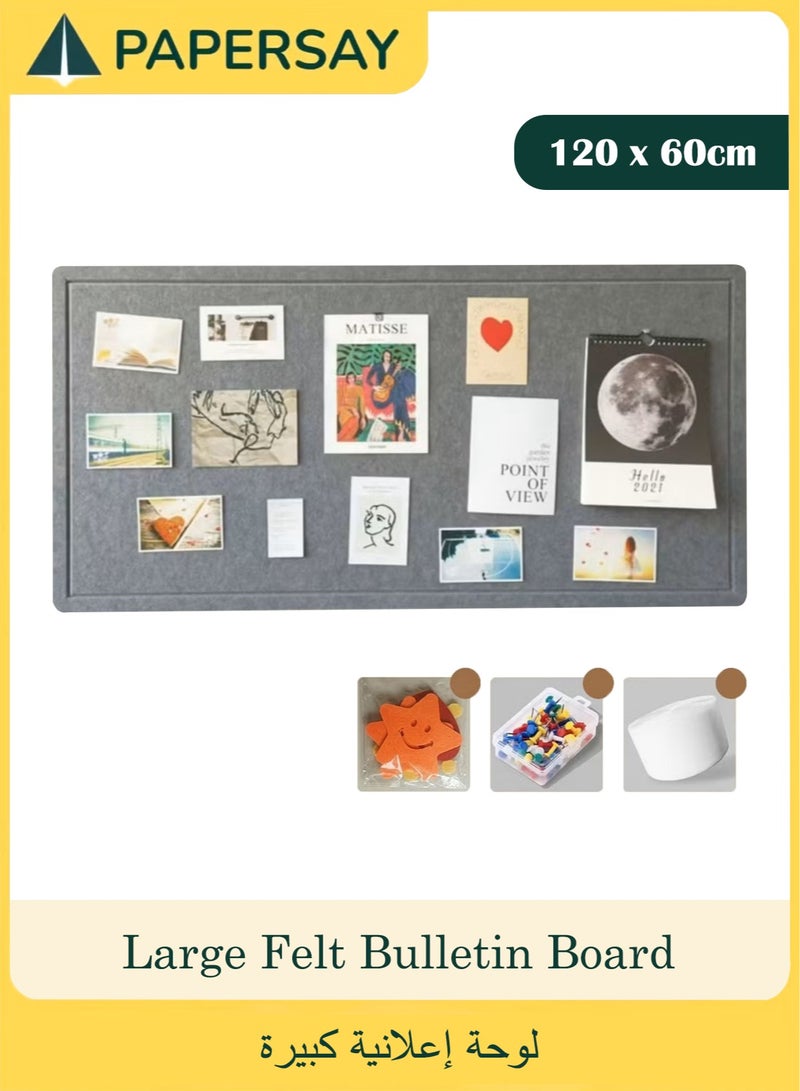  طائرة ورقية لوحة إعلانات، لوحة إعلانات كبيرة قابلة للطي من اللباد، لوحة إعلانات كبيرة من اللباد، لوحة إعلانات حائطية للصور، لوحة إعلانات حائطية للصور، لوحة إعلانات حائطية ذاتية اللصق بمسامير وردية في صندوق/نمط (رمادي، 60 × 120 سم) - Image 1