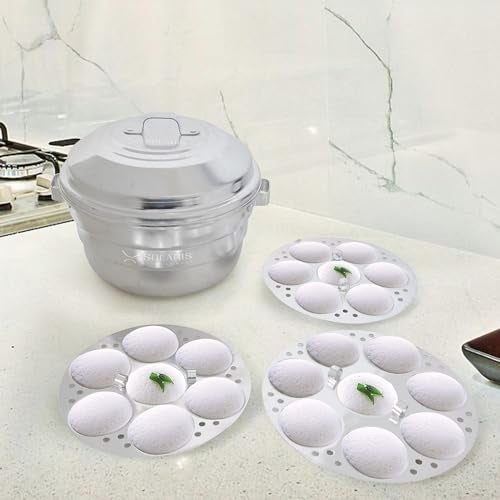 Solaris Kitchenware’s Aluminium Idli Pot – Durable| Lightweight| Perfect for Fluffy Idlis, Steaming, and Multipurpose Cooking | 3 idli plates | 17 idlies - Image 3