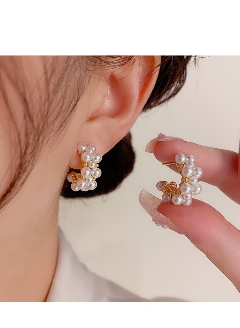 sweet pearl C - shaped hoop earrings, French - style, with a high - end sense, gentle and sweet, niche, suitable for commuting  - Image 1