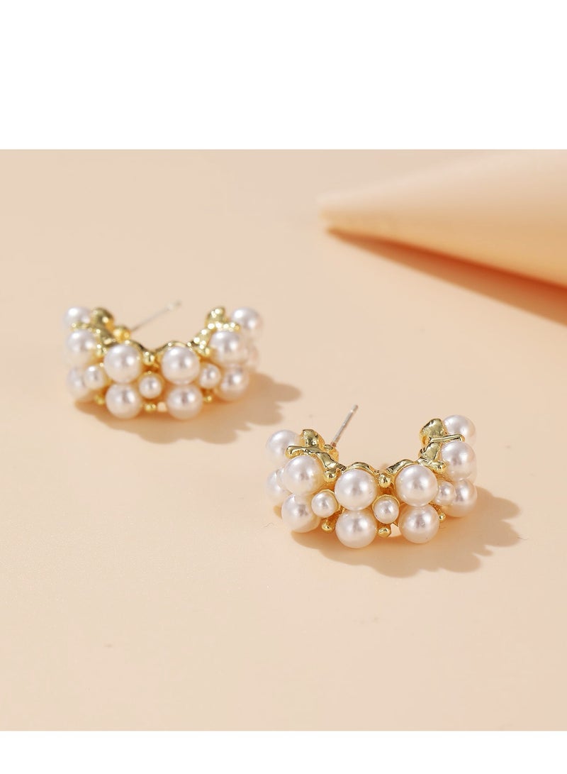sweet pearl C - shaped hoop earrings, French - style, with a high - end sense, gentle and sweet, niche, suitable for commuting  - Image 2