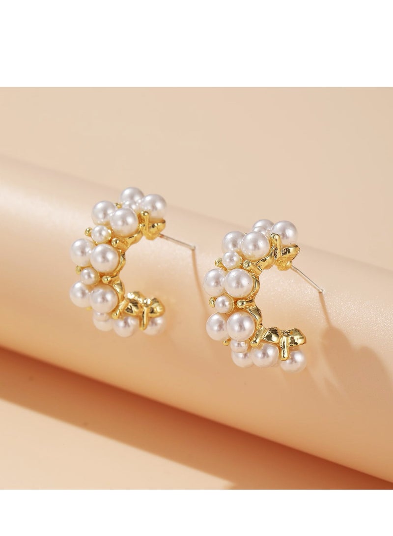 sweet pearl C - shaped hoop earrings, French - style, with a high - end sense, gentle and sweet, niche, suitable for commuting  - Image 3
