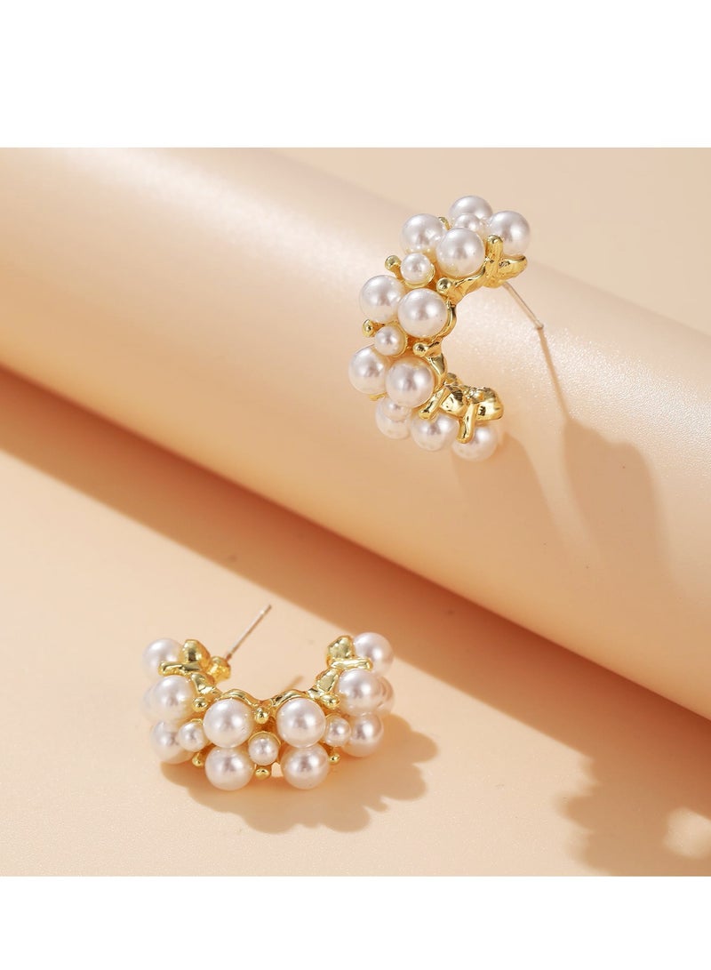 sweet pearl C - shaped hoop earrings, French - style, with a high - end sense, gentle and sweet, niche, suitable for commuting  - Image 4