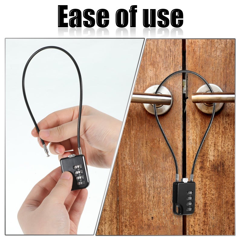 Styquenzer 2 PCS Compact Design Resettable 4-Digit Combination Padlock with 12 Inches Long Cable, Small Cable Locks with Combination Durable Stainless Steel Cables Combo Lock Multipurpose Lock for Suitcase, Gym - Image 4