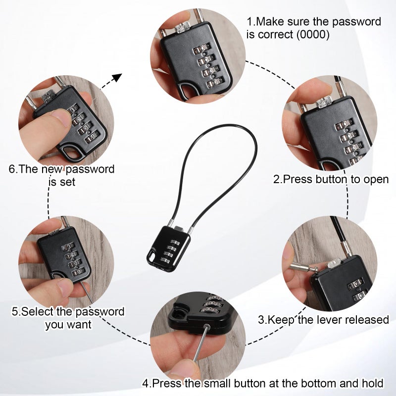 Styquenzer 2 PCS Compact Design Resettable 4-Digit Combination Padlock with 12 Inches Long Cable, Small Cable Locks with Combination Durable Stainless Steel Cables Combo Lock Multipurpose Lock for Suitcase, Gym - Image 5