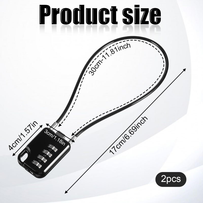 Styquenzer 2 PCS Compact Design Resettable 4-Digit Combination Padlock with 12 Inches Long Cable, Small Cable Locks with Combination Durable Stainless Steel Cables Combo Lock Multipurpose Lock for Suitcase, Gym - Image 2