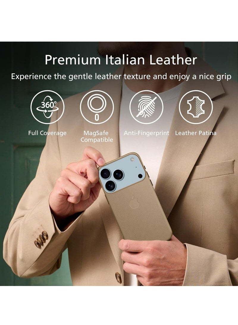 دبليو تيك غلاف شحن لاسلكي مغناطيسي من الجلد الفاخر لجهاز آيفون 17 برو 5G 2025 - غلاف مضاد للصدمات من ماغسيف (MCMPMN) - ذهبي - Image 4