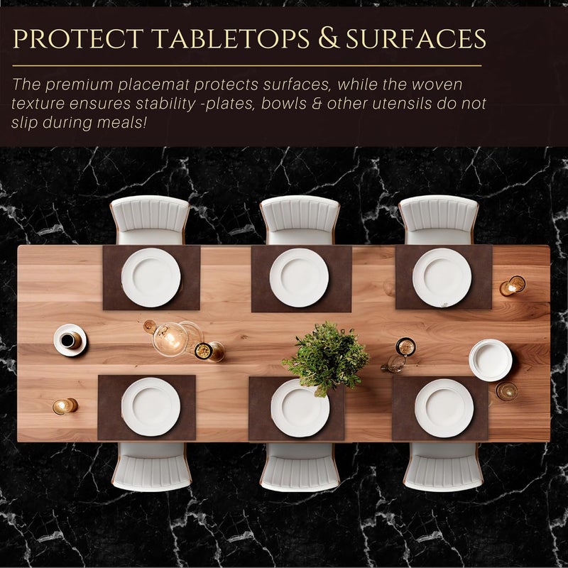 HS WORLD OF HORECA ESSENTIALS HS Aura Series Premium Leatherette Placemat 45x30cm Set of 6 Leather Textured Mat Scratch Spill Resistant Woven Dining Table Mat Easy to Clean Table Protector Dark Brown - Image 4