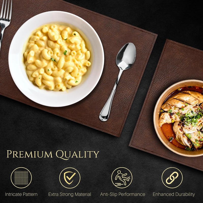 HS WORLD OF HORECA ESSENTIALS HS Aura Series Premium Leatherette Placemat 45x30cm Set of 6 Leather Textured Mat Scratch Spill Resistant Woven Dining Table Mat Easy to Clean Table Protector Dark Brown - Image 3