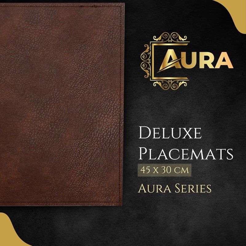 HS WORLD OF HORECA ESSENTIALS HS Aura Series Premium Leatherette Placemat 45x30cm Set of 6 Leather Textured Mat Scratch Spill Resistant Woven Dining Table Mat Easy to Clean Table Protector Dark Brown - Image 2