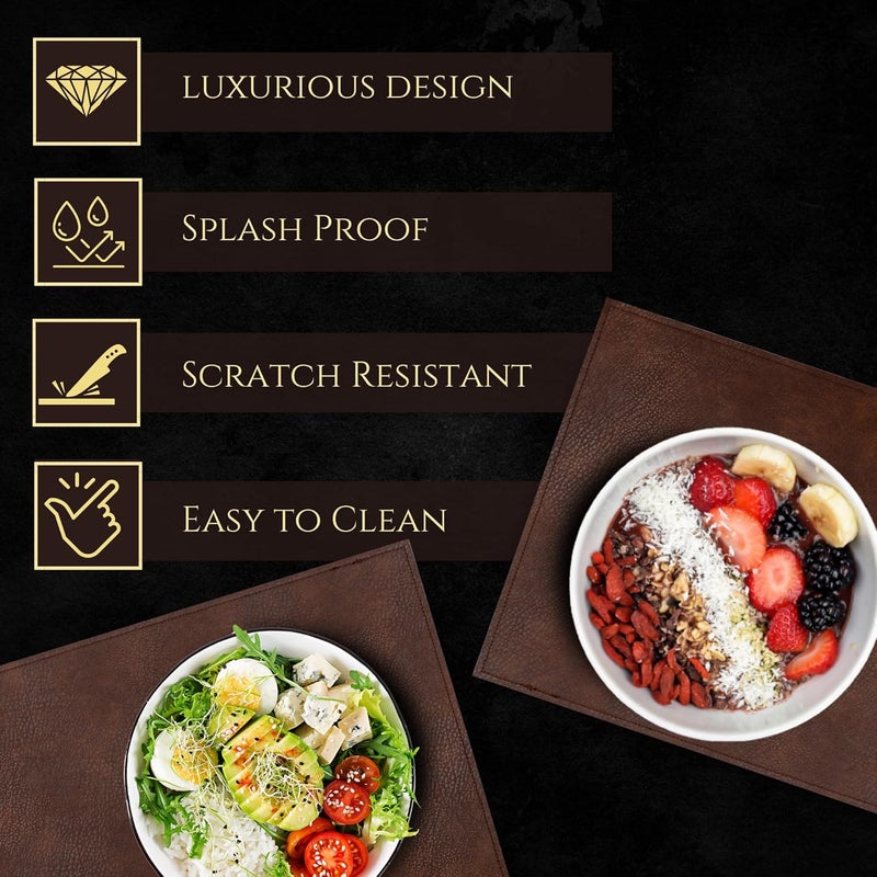 HS WORLD OF HORECA ESSENTIALS HS Aura Series Premium Leatherette Placemat 45x30cm Set of 6 Leather Textured Mat Scratch Spill Resistant Woven Dining Table Mat Easy to Clean Table Protector Dark Brown - Image 5