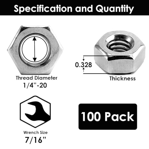 Bolt Dropper 1/4"-20 Nylon Insert Lock Nut (100 Pieces) Stainless Steel Finish Hex Lock Nuts, 304 (18-8) Stainless Plain Finish Corrosion Resistant Commercial Grade by Bolt Dropper - Image 2