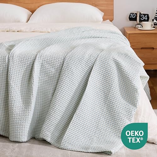 EGOHOME 100% Cotton Queen Size Blankets for Bed,Soft Jacquard Waffle Weave Blanket,Lightweight and Breathable Unique Dual-Tone Texture Cotton Blanket for All Seasons-Angel Falls Blue,90 x 90 Inches - Image 5