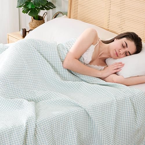 EGOHOME 100% Cotton Queen Size Blankets for Bed,Soft Jacquard Waffle Weave Blanket,Lightweight and Breathable Unique Dual-Tone Texture Cotton Blanket for All Seasons-Angel Falls Blue,90 x 90 Inches - Image 4