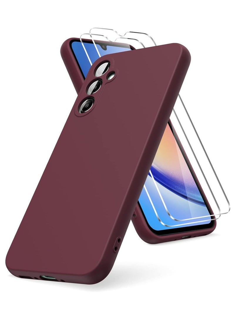 Raxoom Case Compatible with Samsung Galaxy A54 5G - Soft TPU Liquid Silicone Cover with Shockproof Rubber and 2 Tempered Glass Protective Films (Maroon) - Image 1