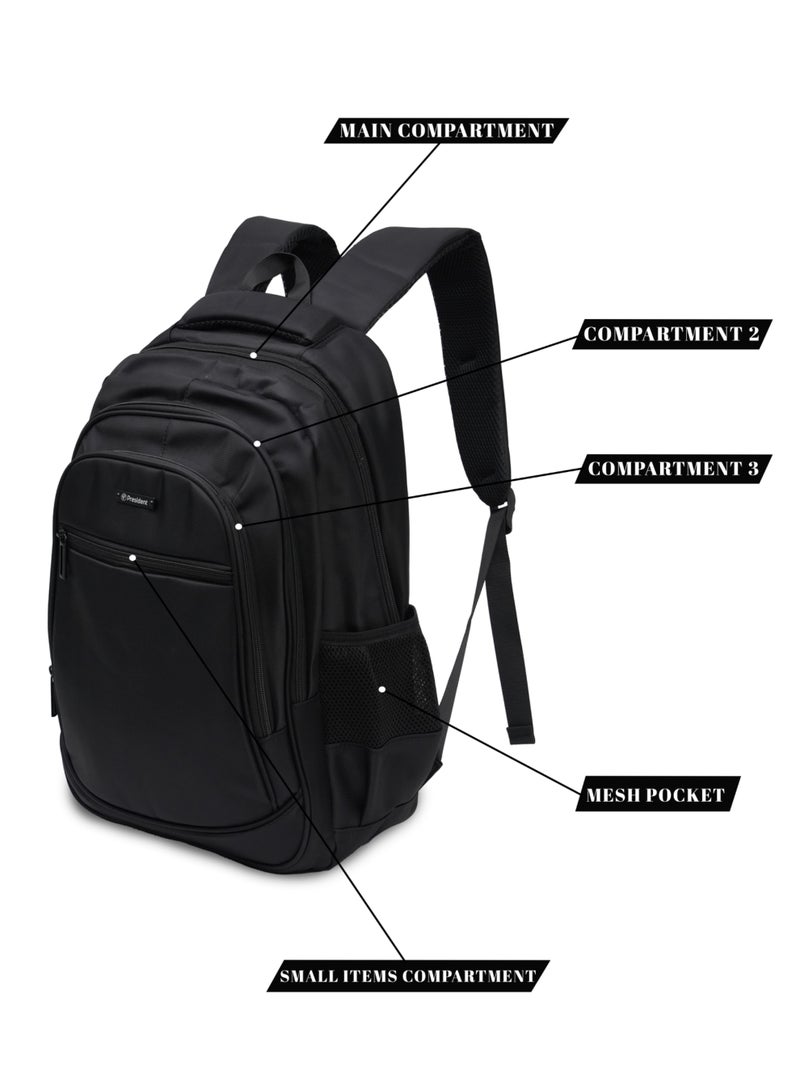 PRESIDENT Premium Daily Backpack Waterproof, Fits 18” Laptop, Lightweight & Durable Travel Backpack for Work, Study & Daily Use (Black) MODEL-BPP00314 - Image 3