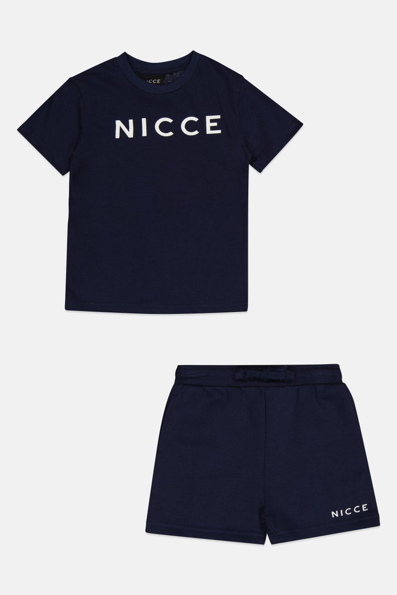 Nicce Toddlers Boy 2 Pieces Brand Logo Top And Short Set, Navy  - Image 1