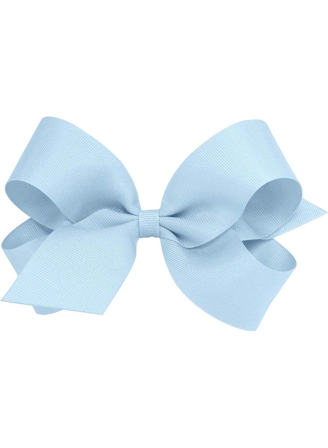 Wee Ones Girls' Plain Wrap Classic Grosgrain Hair Bows on a WeeStay No-Slip Hair Clip, Handmade, Large, Millennium Blue - Image 1