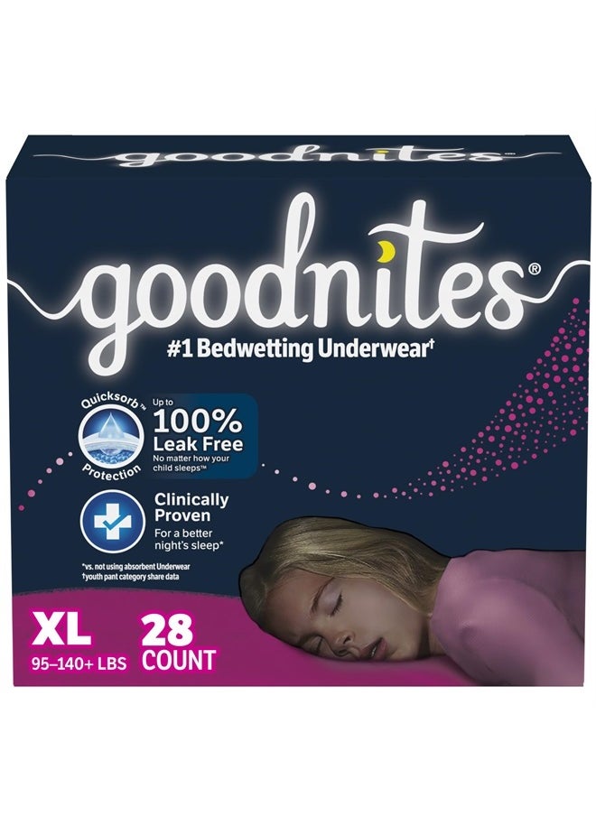 GoodNites - Goodnites Girls' Bedwetting Underwear, Size Extra Large (95-140+ lbs), 28 Ct (2 Packs of 14), Packaging May Vary - Image 1
