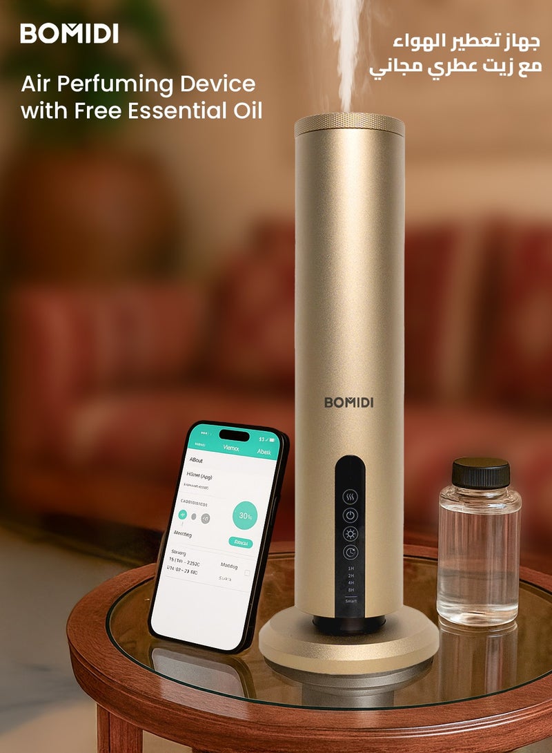 BOMIDI Waterless Aromatherapy Diffuser with 120ML Sandalwood Essential Oil – Smart Bluetooth & Touch Screen Scent Machine for Home, Office & Commercial Use (Venturi Tech, 100m² Coverage), BOMIDI AD02 Gold  - Image 1