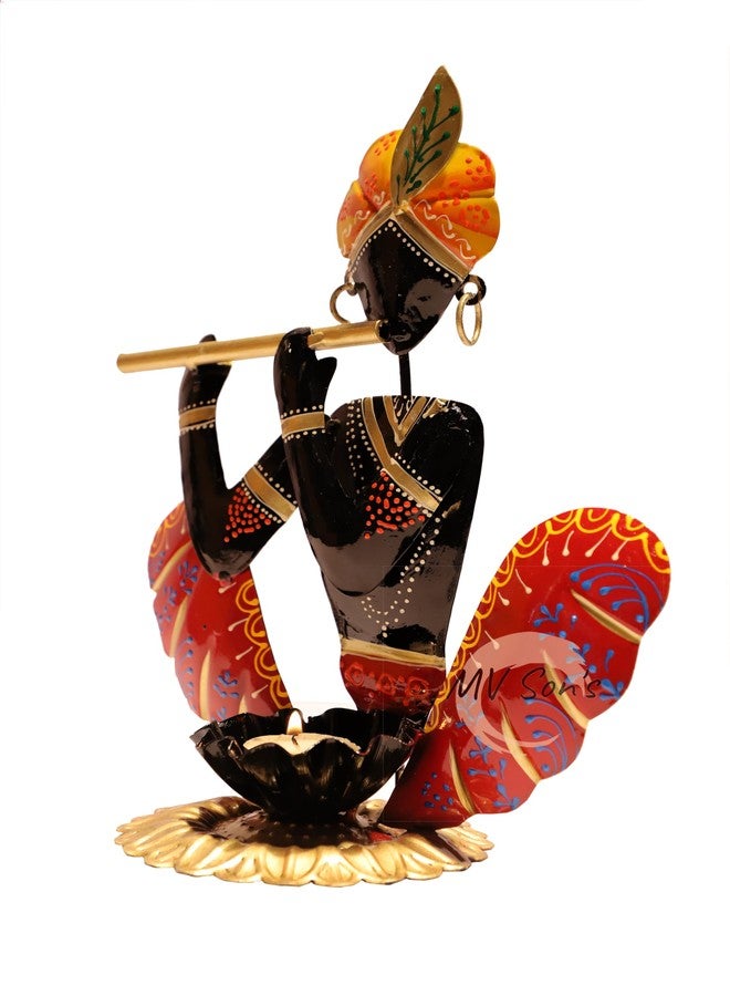 MV Son's Handcrafted Metal Krishna Tea Light Candle Holder for Home Decoration - Metal Krishna Diya Oil Lamp Holders for Home Living Room Table Décor Items - Image 3