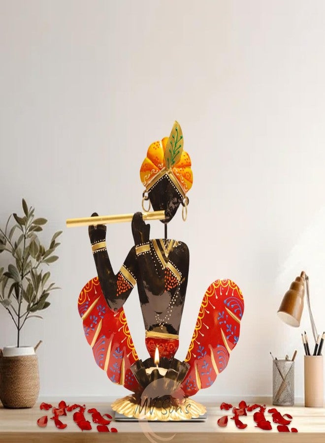 MV Son's Handcrafted Metal Krishna Tea Light Candle Holder for Home Decoration - Metal Krishna Diya Oil Lamp Holders for Home Living Room Table Décor Items - Image 1