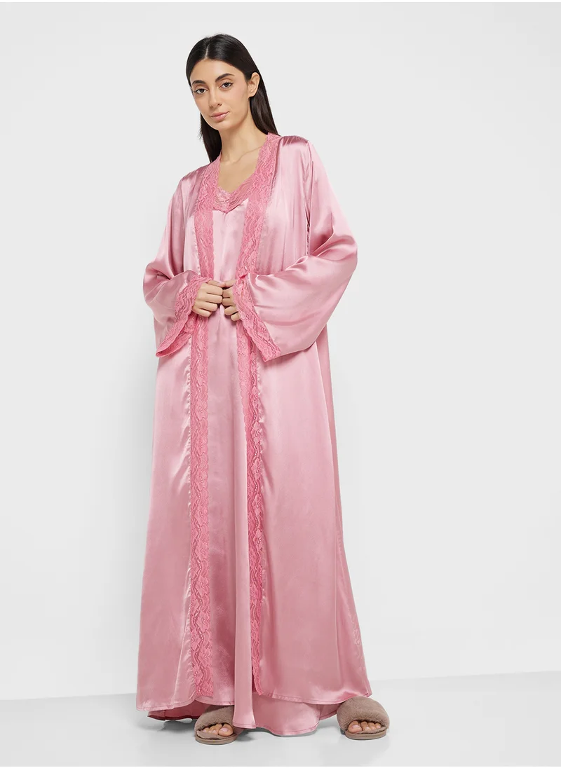 Khizana Robe & Night Slip With Lace Trim