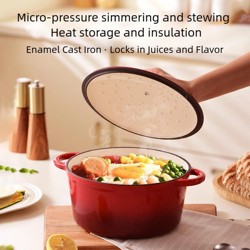 22cm Enameled Dutch Oven For Even Heat Distribution Multi Functional Kitchen Pot - Image 3