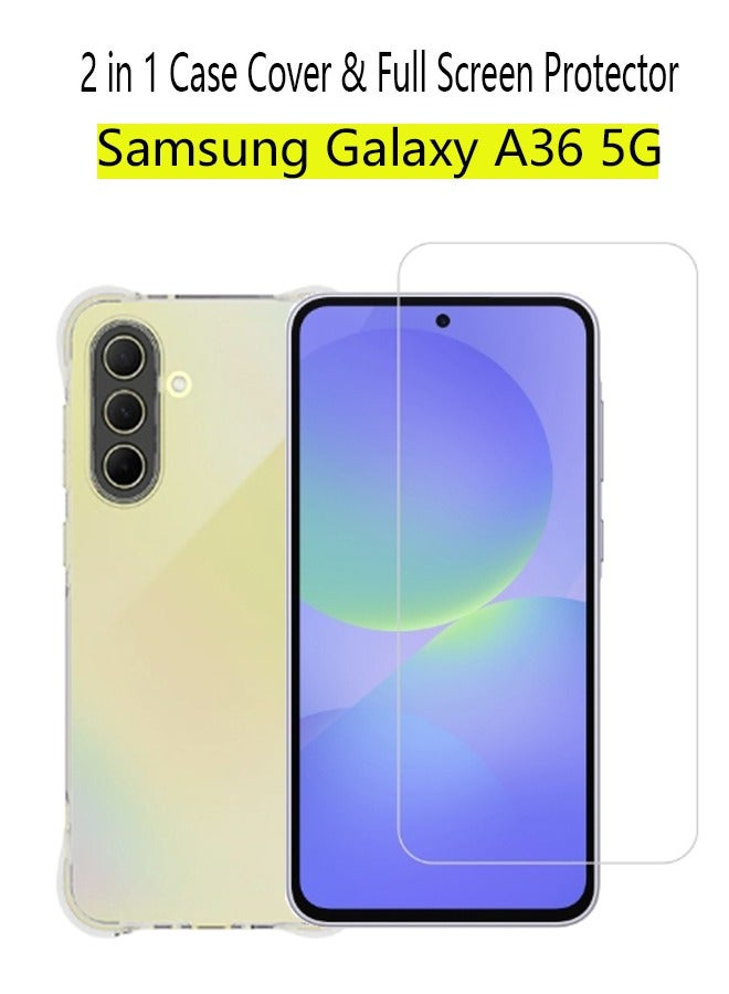 2 in 1 Samsung Galaxy A36 5G Phone Case Cover & Screen Protector - Shockproof Clear Slim TPU Protective Phone Cover & Full Coverage Delicate Touch Tempered Glass Screen Protector for Samsung Galaxy A36 5G - Image 1