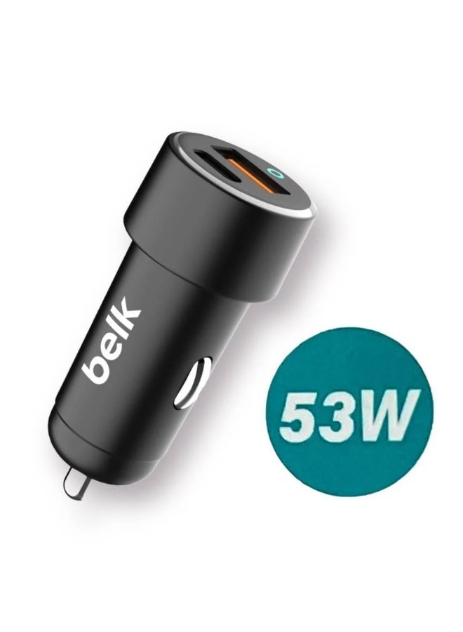Belk 53W Dual Port Smart Fast Car Charger (PD + QC 3.0) with Overvoltage Protection, Black - Image 2