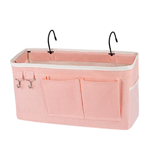 Ozzptuu Bedside Storage Caddy/Bedside Hanging Storage Bag for Headboards Bunk Beds Dorm Rooms Book Phone Magazine Holder (Light Pink) - Image 1