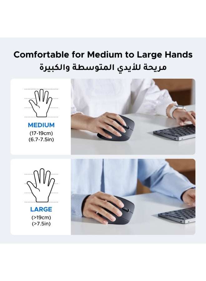 يو جرين ماوس عمودي مريح، وضع مزدوج، ماوس لاسلكي 2.4 جيجاهرتز مع مستقبل USB، ماوس بلوتوث 5 أزرار 4 DPI قابلة للتعديل حتى 4000 DPI، صامت، فارة لاسلكي للابتوب، سطح المكتب، الكمبيوتر الشخصي، ماك بوك، المكتب - Image 5