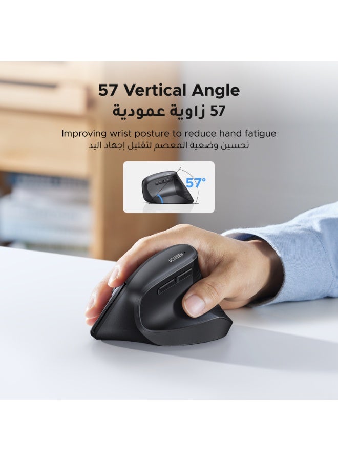 Ugreen Vertical Ergonomic Mouse, Dual-Mode, Wireless Mouse 2.4G With USB Receiver, Bluetooth Mouse 4 adjustable DPI up to 4000 DPI 5 Buttons, Silent, Smooth For Laptop, Desktop, PC, Macbook, Office, Comfort black - Image 3