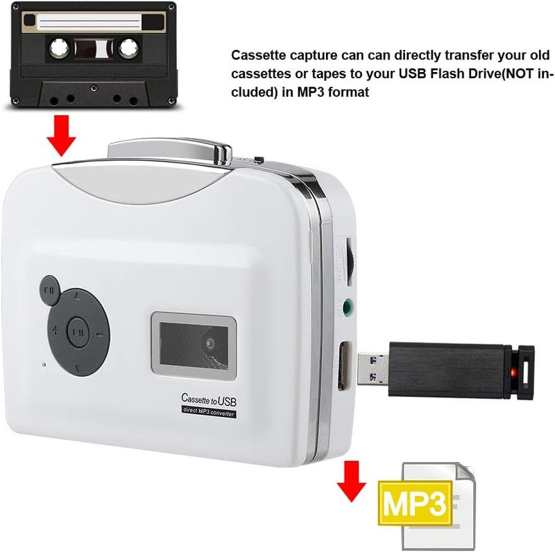 klarako Tape Converter, Portable Cassette Tape to MP3 Converter USB Flash Drive Capture Audio Music Player - Image 2