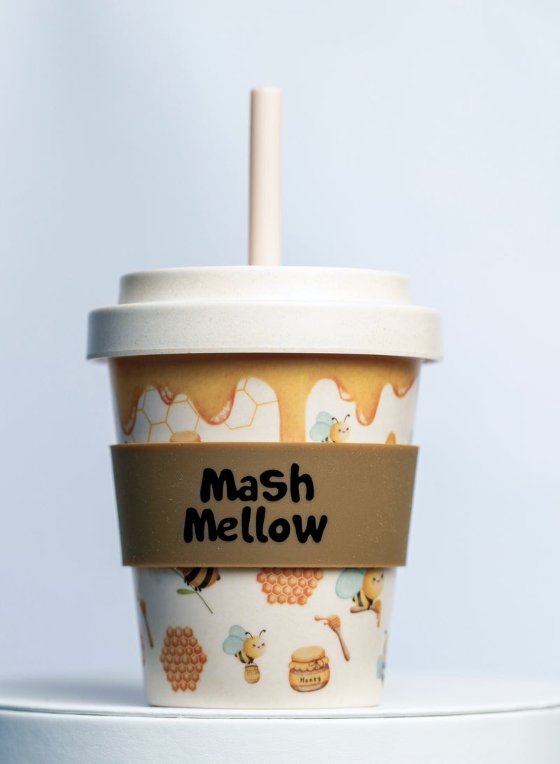 Mash Mellow Bamboo Reusable Kids Cup with Silicon straw (built in stopper) - Mashmellow  – 250ml Eco-Friendly Sippy Cup | BPA-Free, Dishwasher Safe, Toddlers cup, Kid bottle ( (Queen Bee) - Image 1