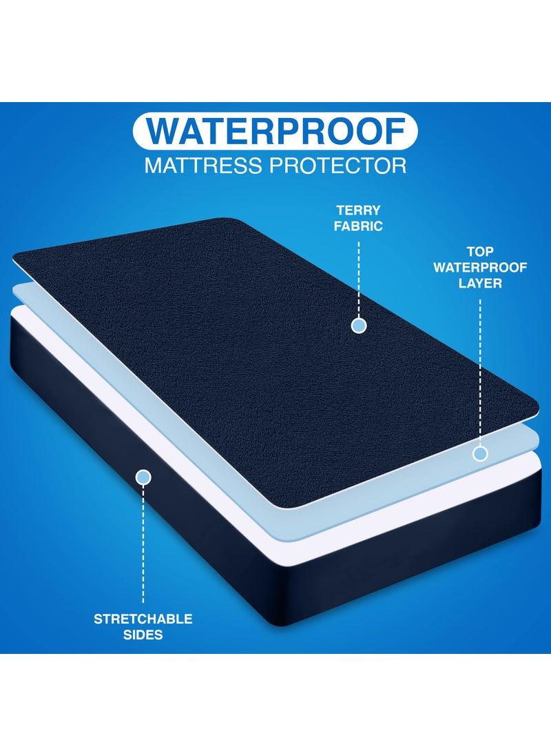 Utopia Bedding Utopia Bedding Waterproof Mattress Protector Twin Size  Premium Terry Mattress Cover 200 GSM  Breathable  Fitted Style with Stretchable Pockets (Navy)  - Image 4