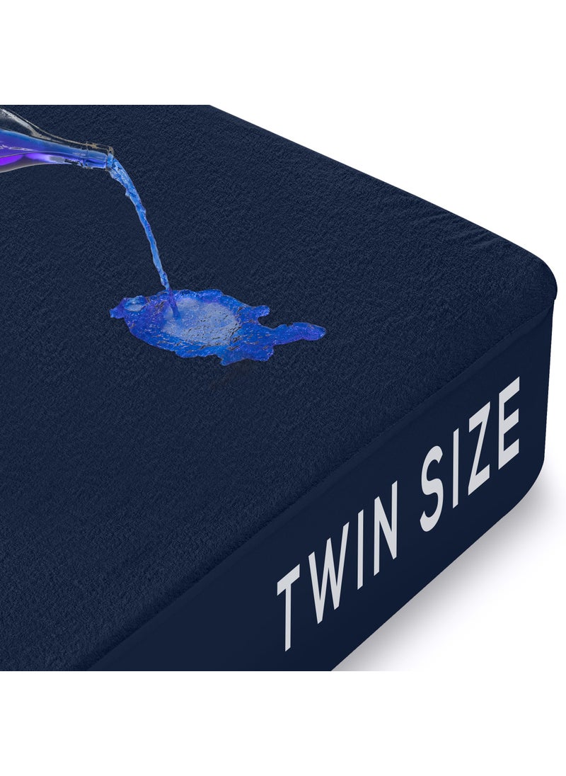 Utopia Bedding Utopia Bedding Waterproof Mattress Protector Twin Size  Premium Terry Mattress Cover 200 GSM  Breathable  Fitted Style with Stretchable Pockets (Navy)  - Image 2