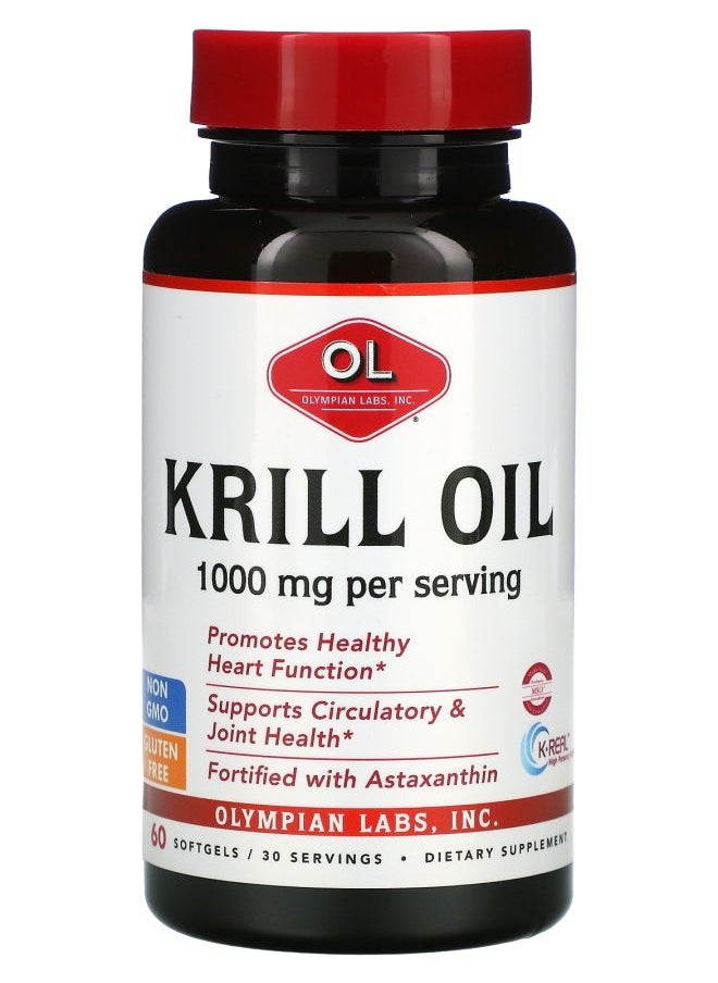 Olympian Labs Krill Oil 1000 mg 60 Softgels (500 mg per Softgel) 