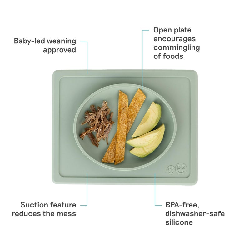 ezpz Tiny Plate (Sage) - 6 Months+ - 100% Silicone Suction Placemat + Plate for Infants - Fits on Most Highchair Trays - Baby Led Weaning Supplies - Image 2