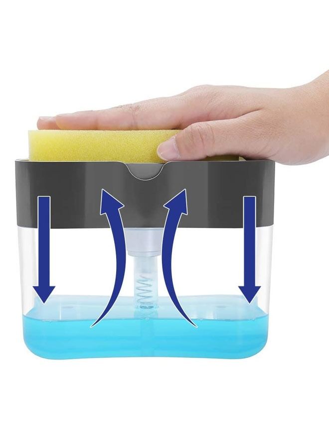 2 in 1 Sponge Rack Shelf Soap Detergent Dispenser Pump, Large Capacity with Sponge, 1 Hand Operation -Multi color - Image 2